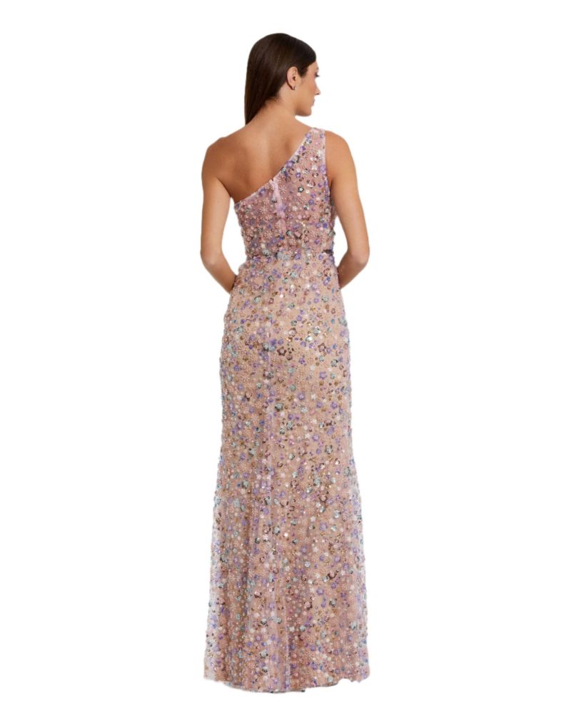 Women's Floral Embellished One Shoulder Gown