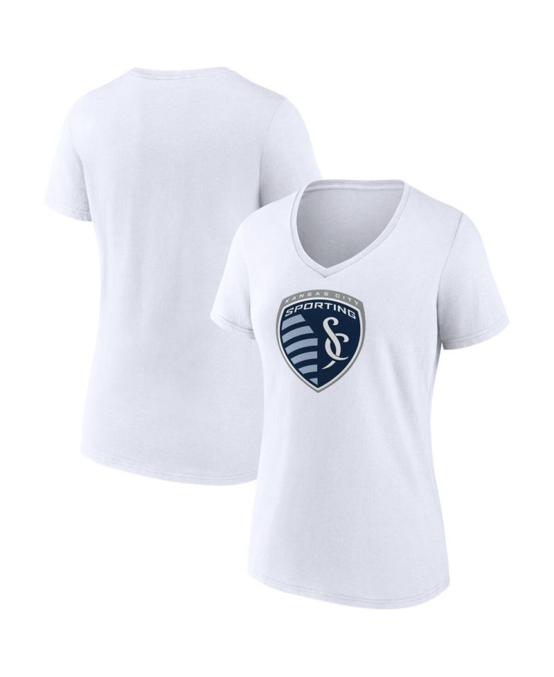Women's White Sporting Kansas City Logo V-Neck T-Shirt