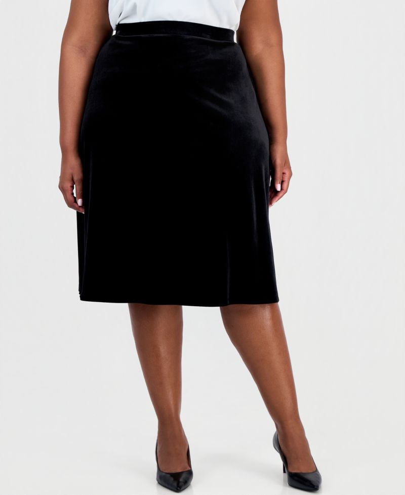 Plus Size Velvet Midi Skirt