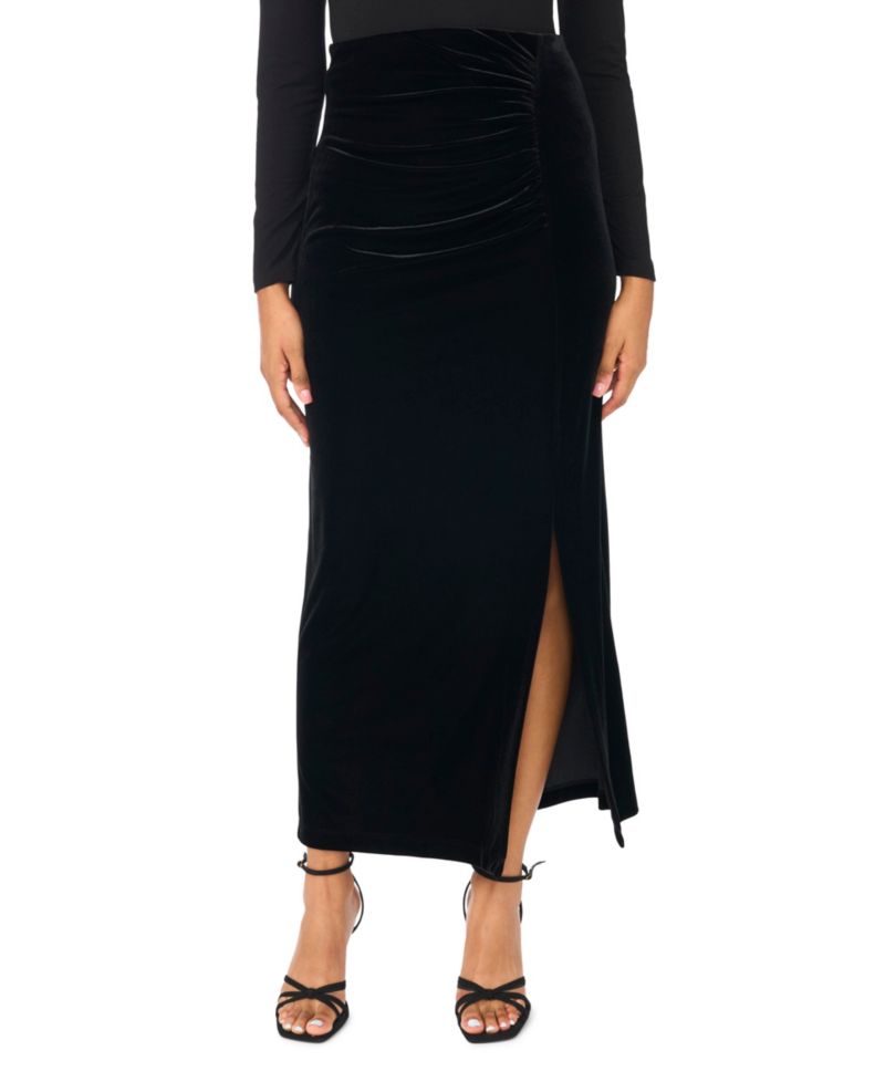 Women's High-Waisted Velvet Ruched Maxi Skirt