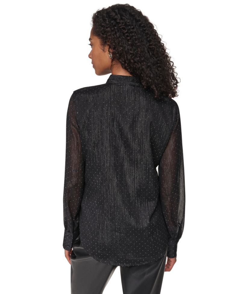Petite Long-Sleeve Tie-Neck Button-Up Blouse