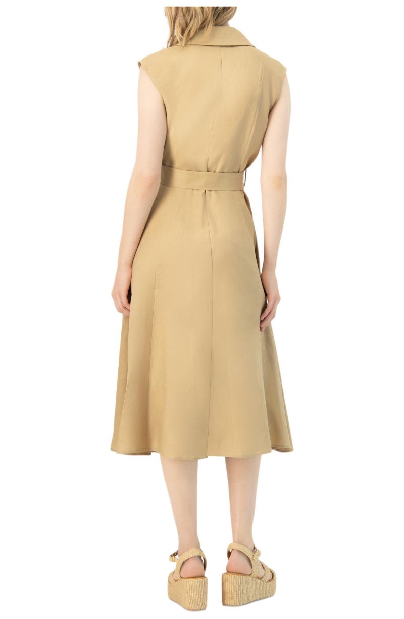 Women's Long Linen Dress with Waist Tie