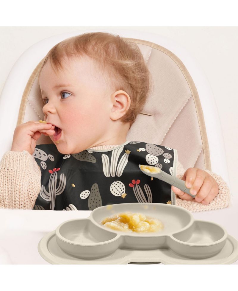 Toddler Silicone Divided Suction Plate, Unbreakable, Microwave Safe, Brown Bear