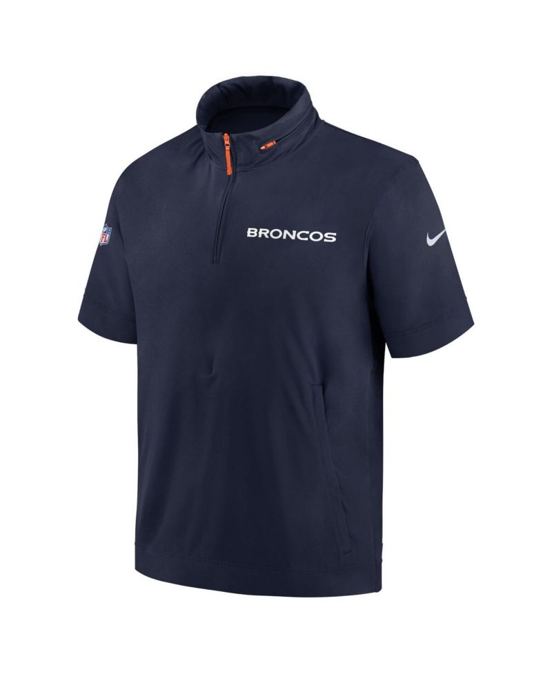 Men's Navy Denver Broncos 2024 Sideline Coach Short Sleeve Half-Zip Hoodie Jacket