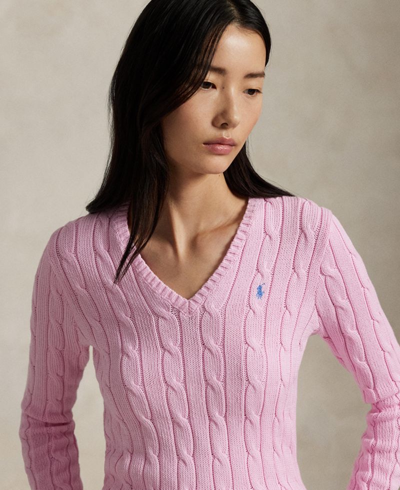Women's Cable-Knit Cotton V-Neck Sweater