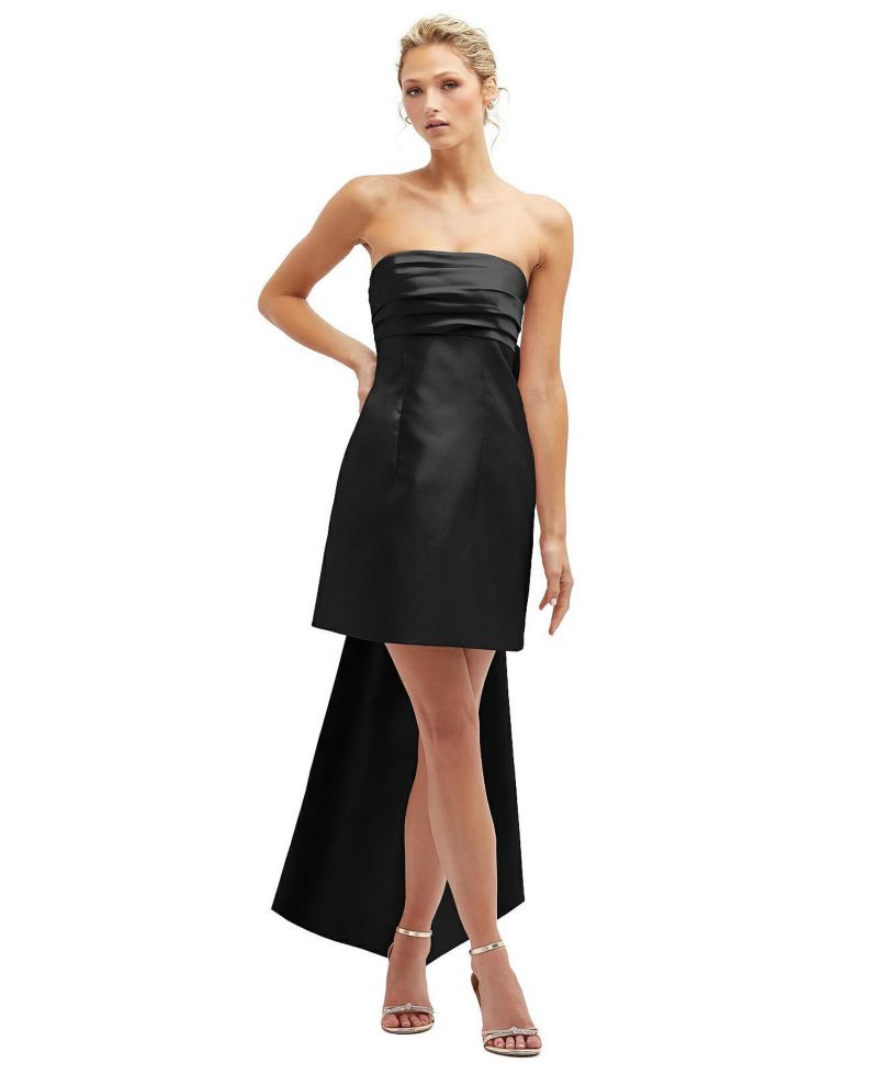 Women's Strapless Satin Column Mini Dress with Oversized Bow