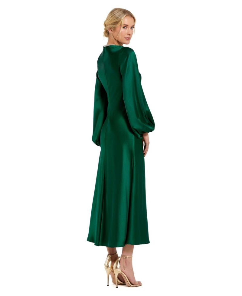 Petite Crystal Embellished High Neck Satin Dress