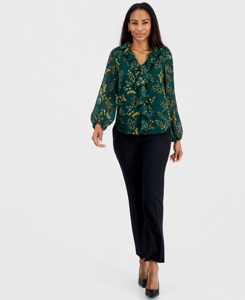 Women's Ruffle V-Neck Long-Sleeve Blouse