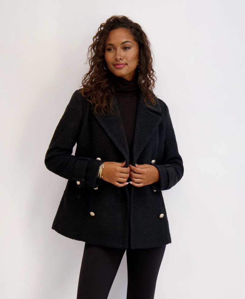 Women's Boucle Peacoat with Gold Accents