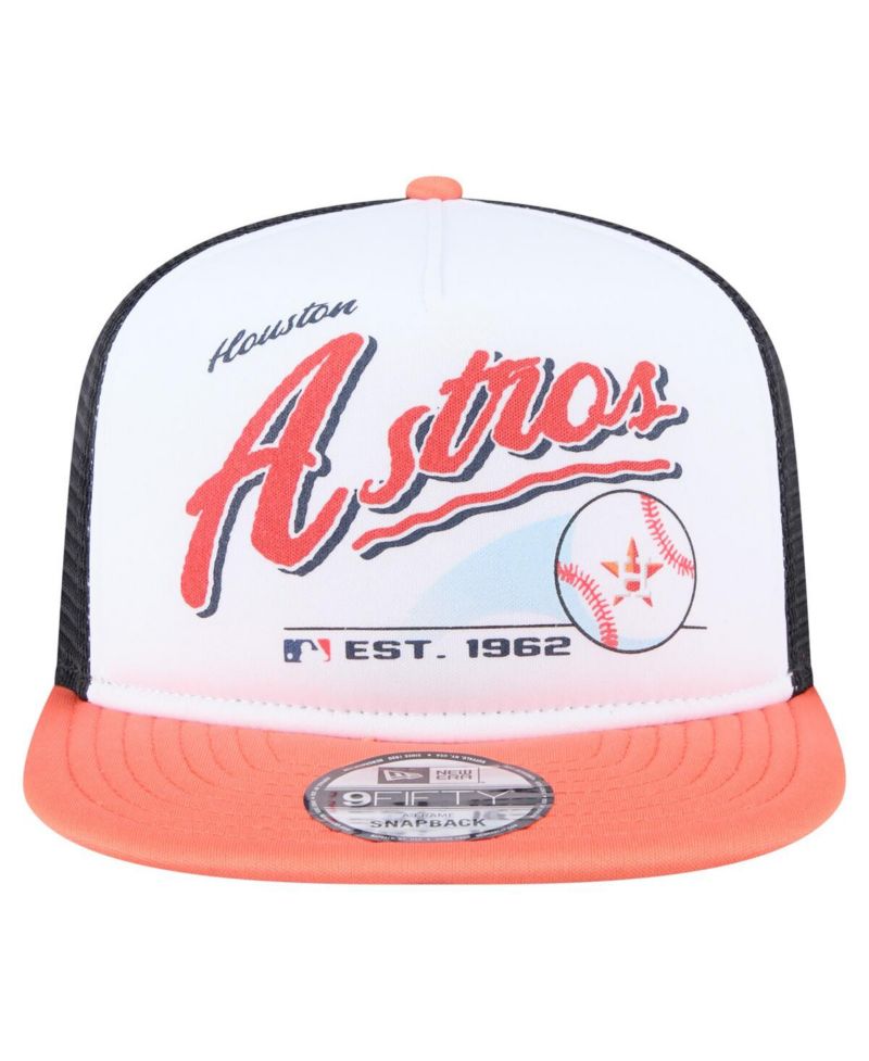 Men's White/Orange Houston Astros Retro Script Trucker 9FIFTY Snapback Hat