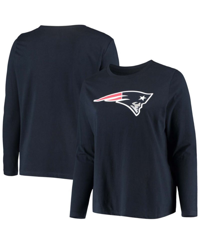 Women's Plus Size Navy New England Patriots Primary Logo Long Sleeve T-shirt
