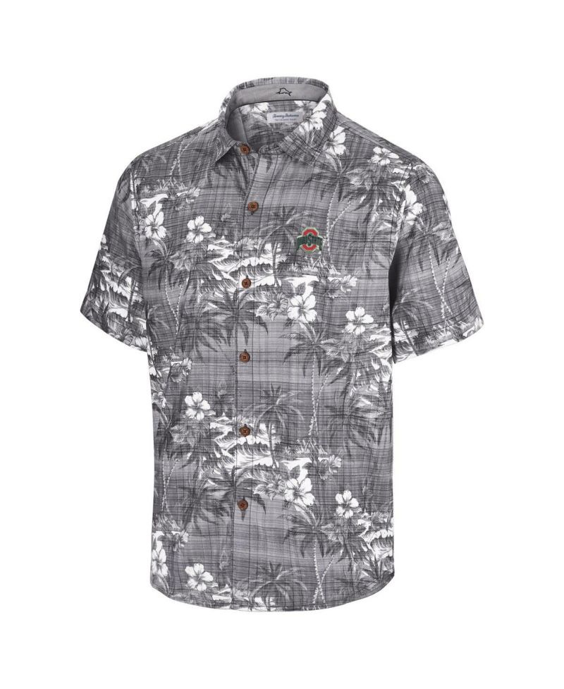 Men's Black Ohio State Buckeyes Coconut Point Isla Palmetta Camp Button-Up Shirt
