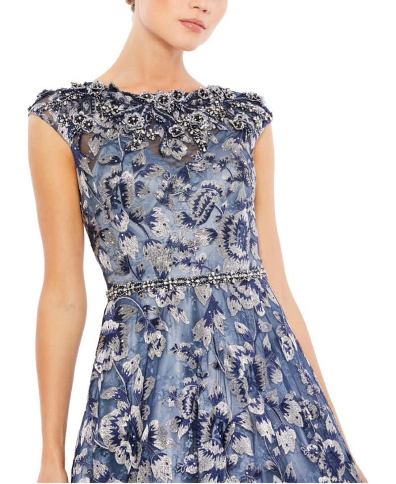 Women's Embellished Cap Sleeve High Neck Ballgown.