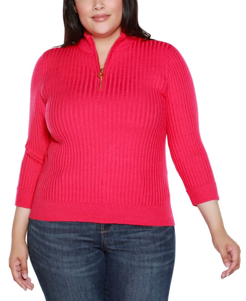 Plus Size Ribbed Quarter-Zip Sweater