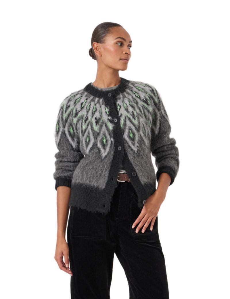 Women's Brushed Fair Isle Mohair Blend Cardigan