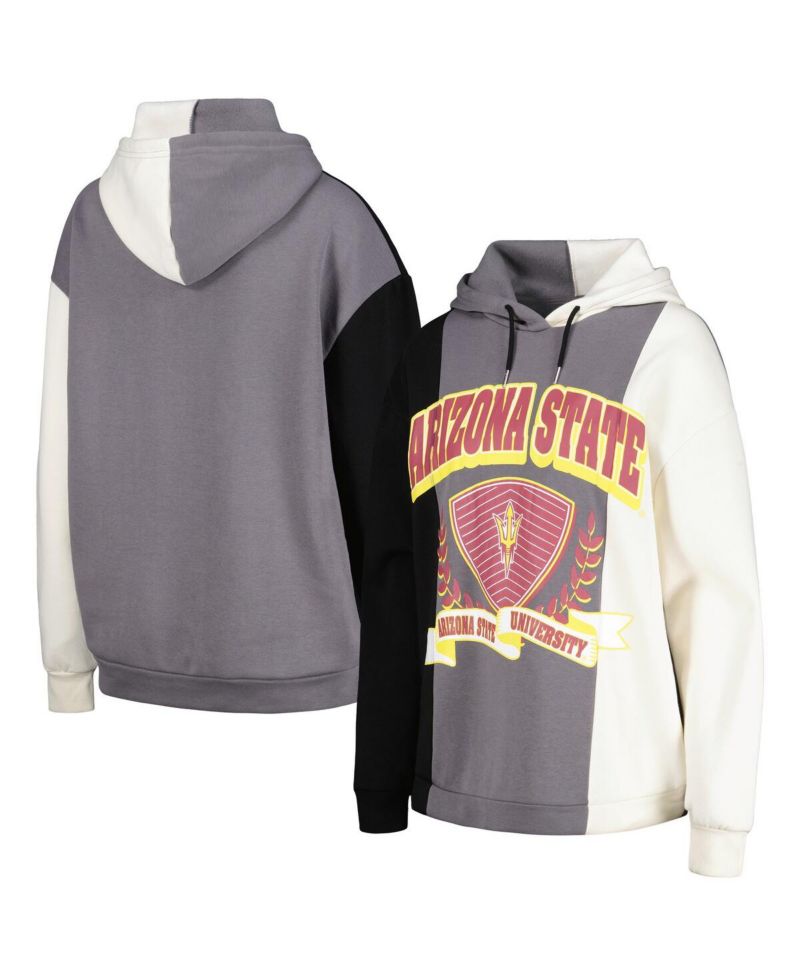 Women's Gray/Black Arizona State Sun Devils Hall of Fame Colorblock Pullover Hoodie