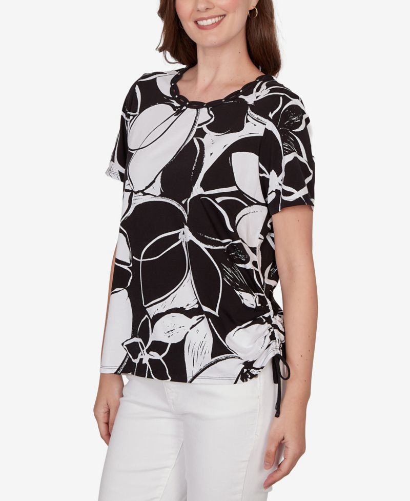 Petite Abstract Floral Embellished Side-Tie Top
