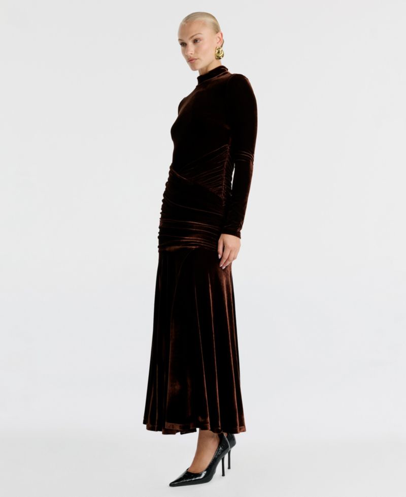 Women's Korina Velour Maxi Mock Neck Long-Sleeve Dress