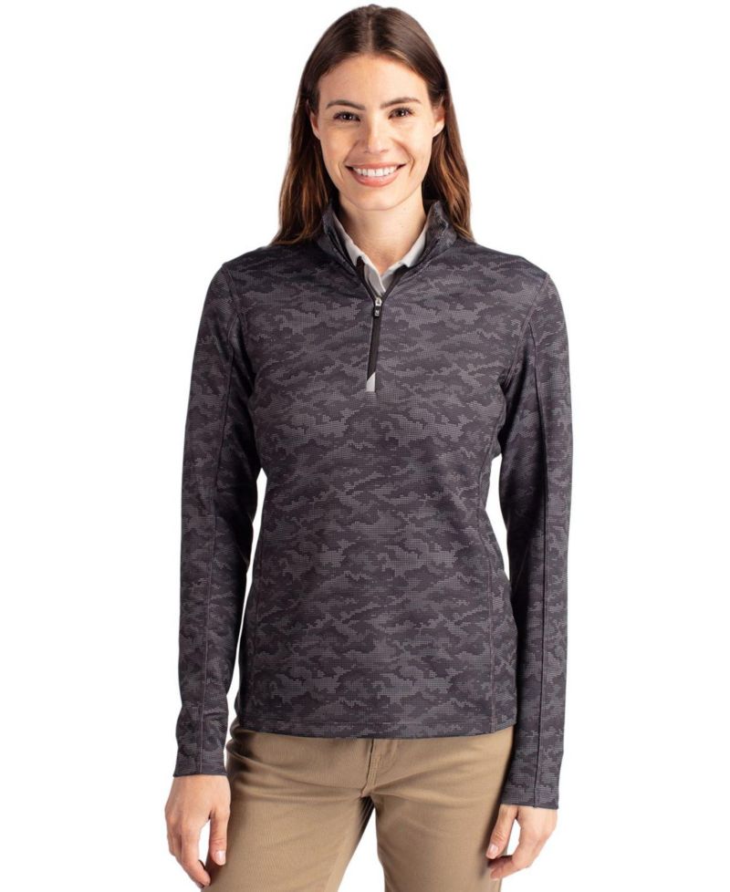 Women's Cutter and Buck Traverse Stretch Eco Camo Print Quarter Zip Pullover