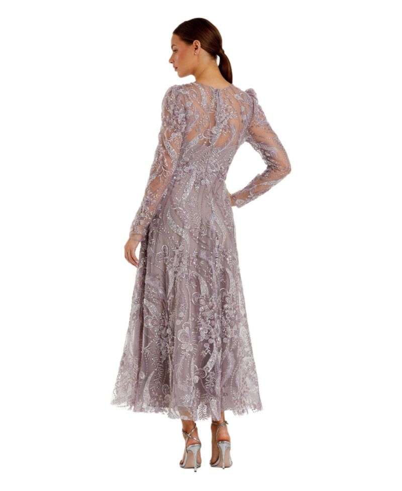 Women's Floral Embroidered High Neck Long Sleeve Dress