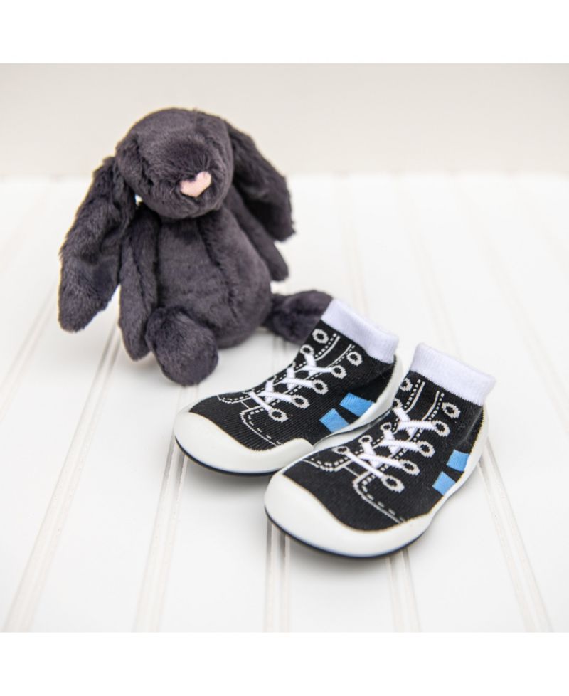 Infant Girl Boy First Walk Sock Shoes Runner - Black