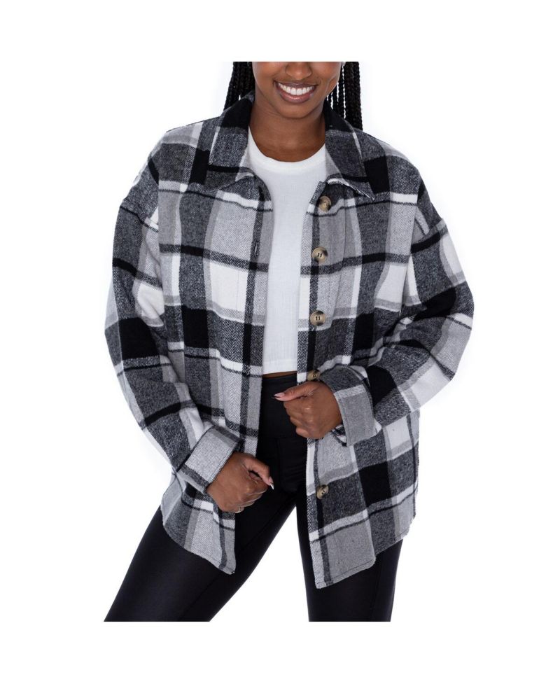 Women's Gray Las Vegas Raiders Fieldside Fun Plaid Button-Up Overshirt