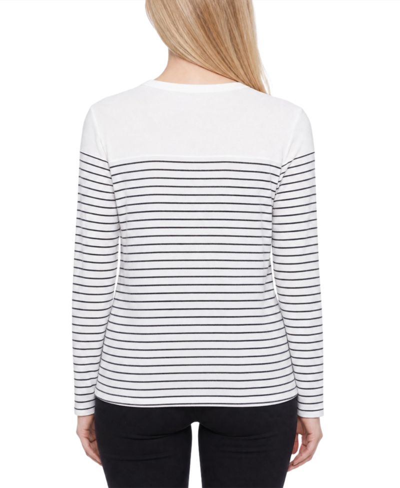 Petite Long-Sleeve Crewneck Metallic Ribbon Bow T-Shirt