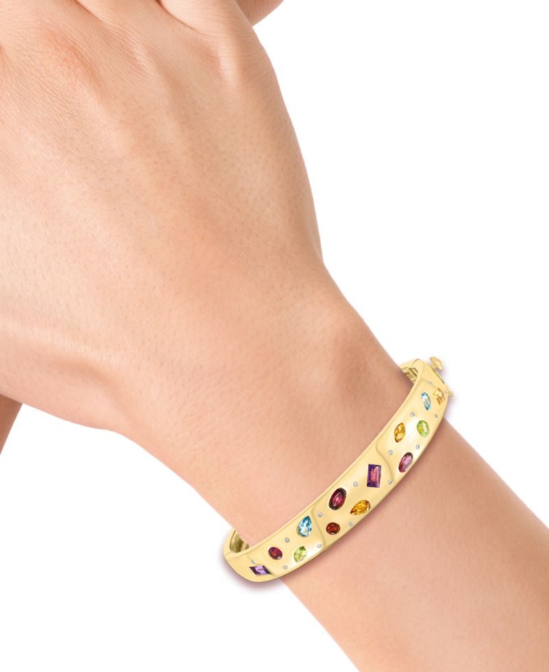 EFFY® Multi Gemstone (3-1/4 ct. t.w.) & Diamond (1/10 ct. t.w.) Scattered Bangle Bracelet in 14k Gold-Plated Sterling Silver