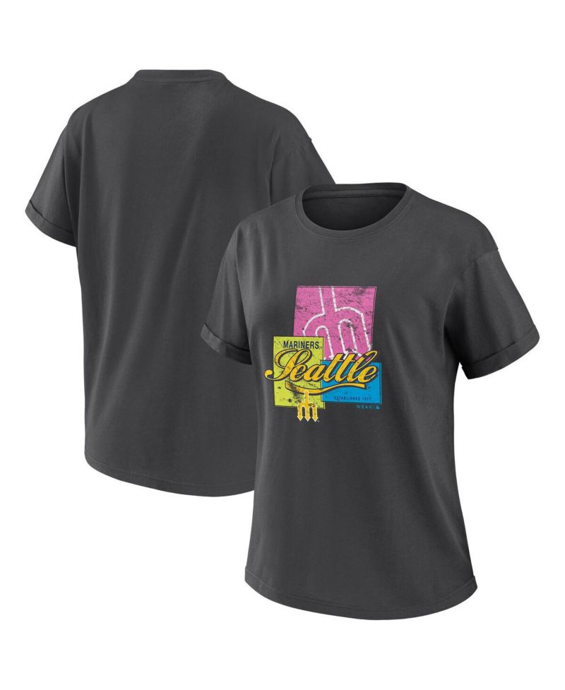 Women's Charcoal Seattle Mariners Domestic Box Color Boyfriend T-Shirt
