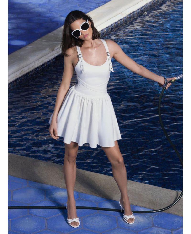 Women's Francine Scoop Neck Crossover Strap Mini Denim Dress