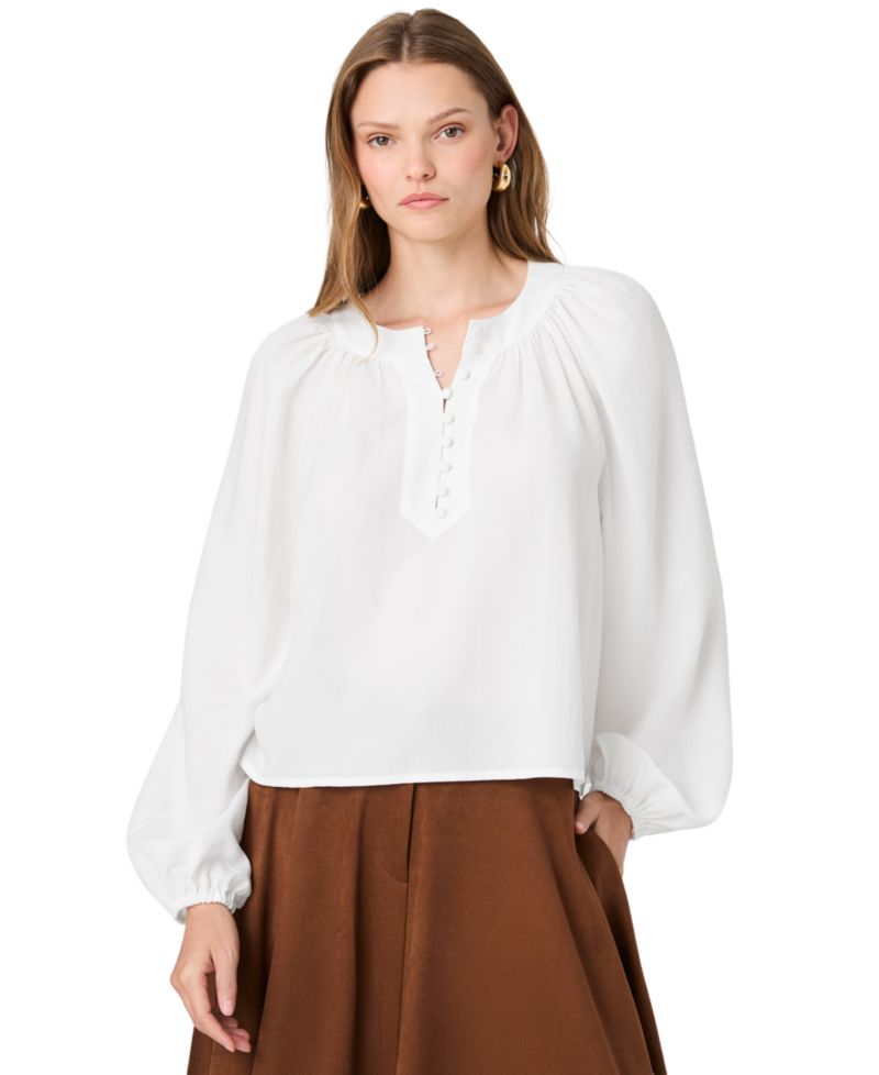 Women's Tencel Mock-Neck Long-Sleeve Half-Placket Blouse