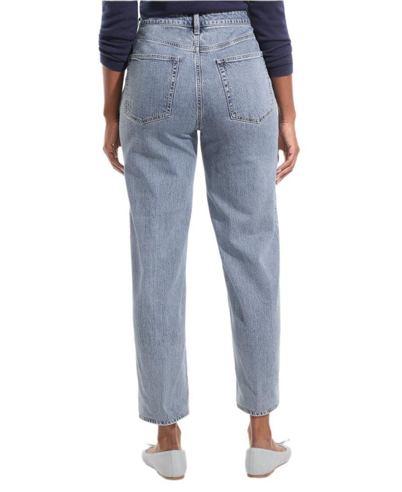 Petite Soft Denim Mid Rise Relaxed Straight Crop Patchwork Jeans