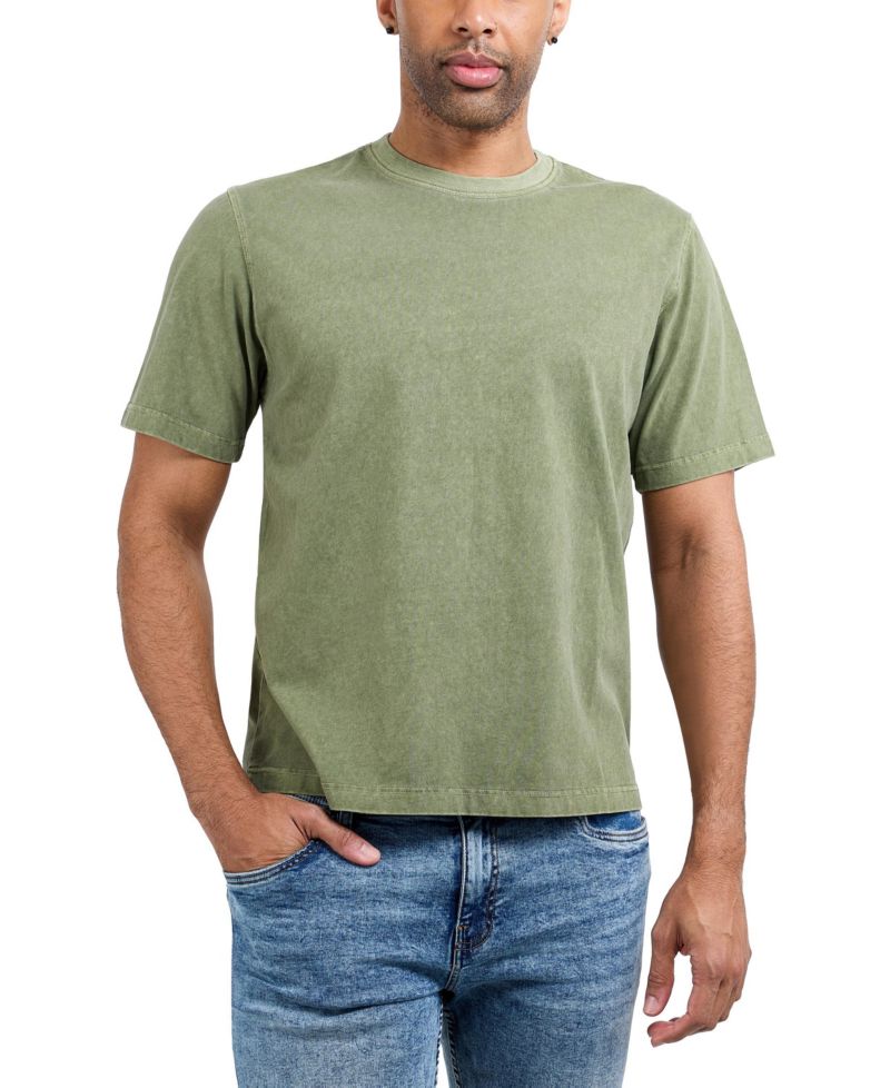 Men's Vintage Distressed Boxy Oversized Heavyweight Acid Wash Cotton Crew T-Shirt
