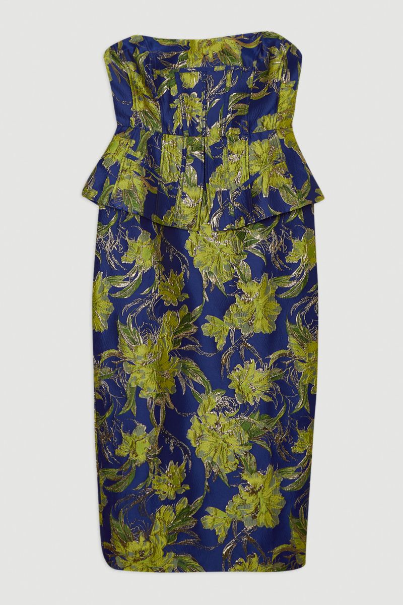 Women's Floral Jacquard Midi Pencil Dress