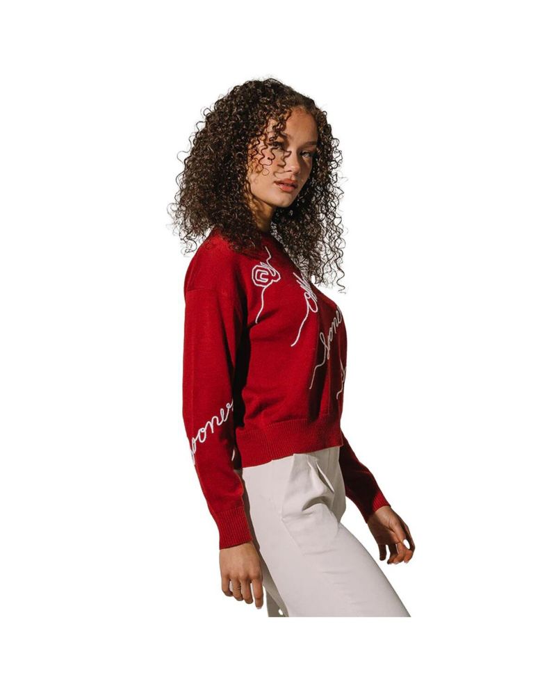 Women's Crimson Oklahoma Sooners Love Note Embroidered Pullover Sweater