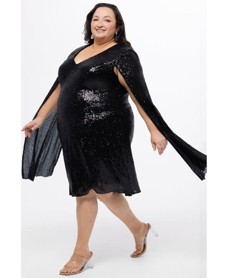 Women's Sequin V-Neck Cape Sleeve Party Dress