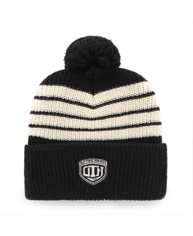 Men's Black Boston Bruins Old Time Hockey Barn Cuffed Knit Hat with Pom
