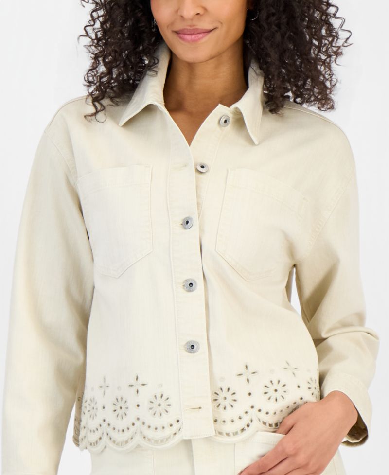 Women's Cropped Embroidered Shacket