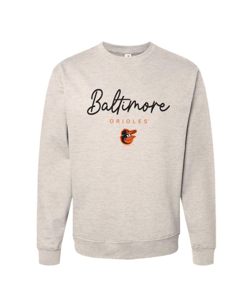 Women's Oatmeal Baltimore Orioles Pigment Dye Crewneck Sweatshirt