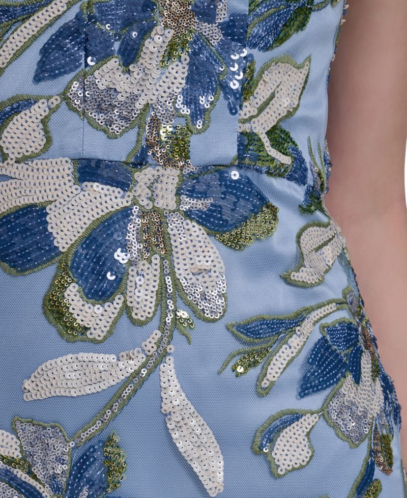Women's V-Neck Floral Sequin Gown