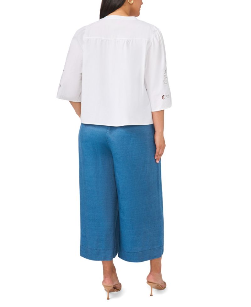 Plus Size 3/4-Length-Sleeve V-Neck Blouse