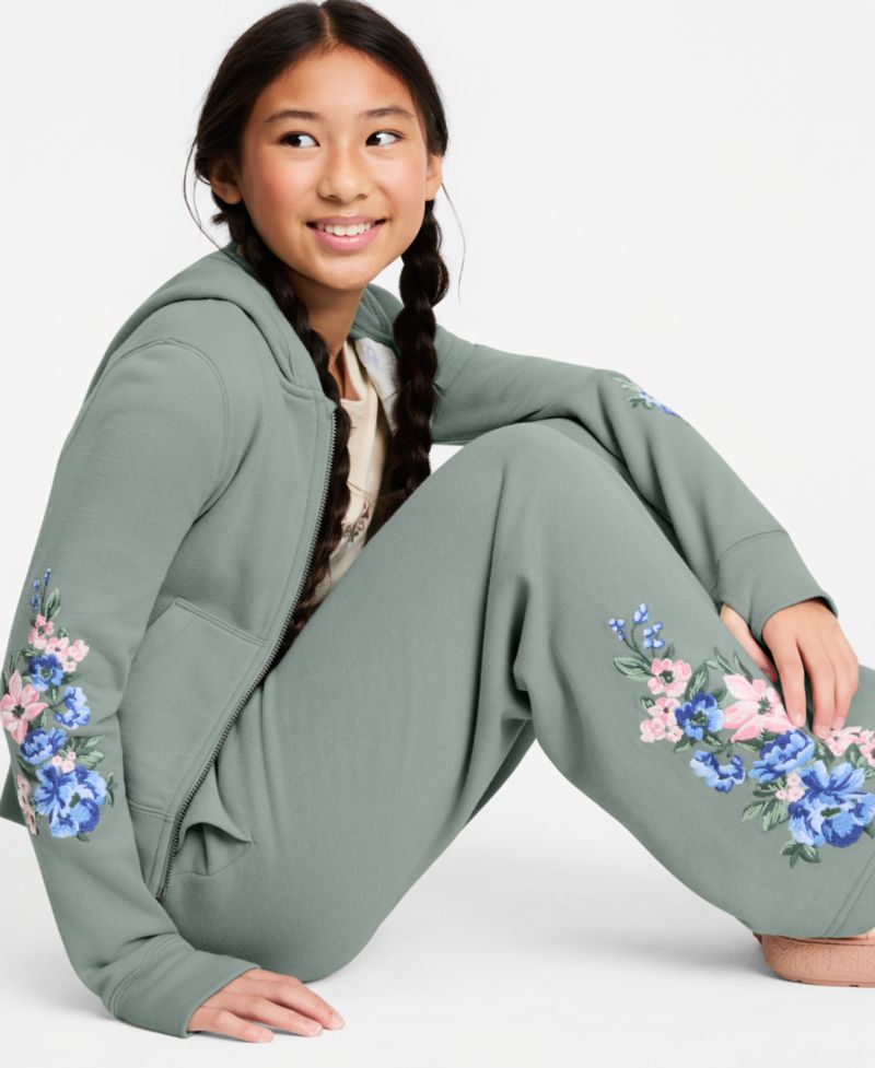 Girls' 5-16 Floral Low-Rise Baggy Fleece Pants
