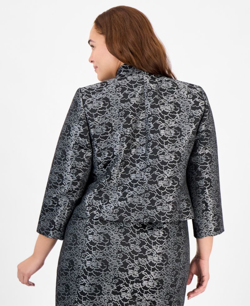 Plus Size Floral Jacquard Sleeveless Sheath 2 Piece Dress Suit