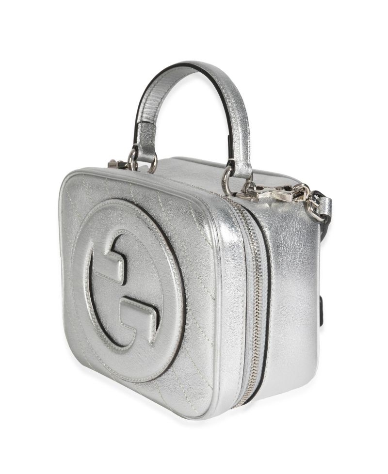 Silver Metallic Sakai Be Green Calfskin Diagonal Stitched Blondie Top Hand