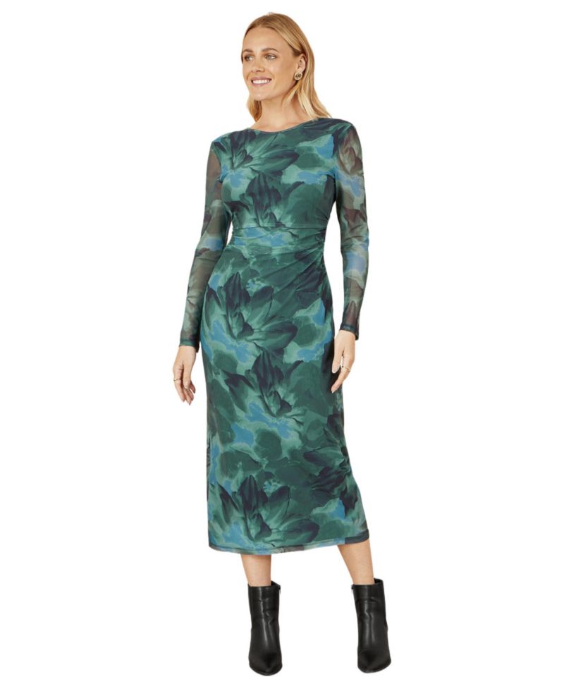 Women's Floral Mesh With Tie Back Bodycon Dress