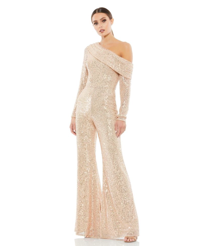 Women's Sequined Drop Shoulder Long Sleeve Jumpsuit