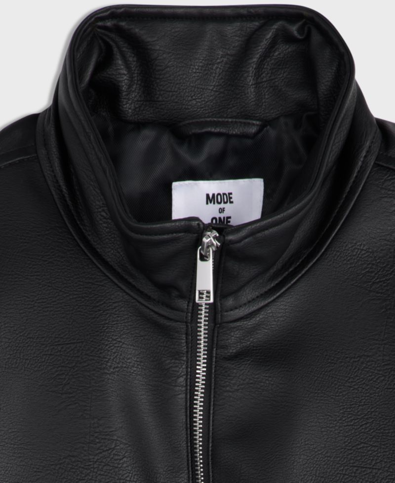 Men's Faux Leather Relaxed-Fit Bomber Jacket