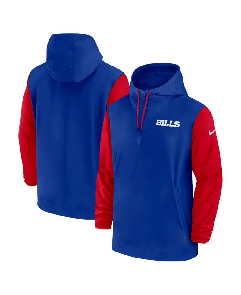 Men's Royal/Red Buffalo Bills 2024/25 Sideline Pre-Game Player 1/2-Zip Hoodie Jacket