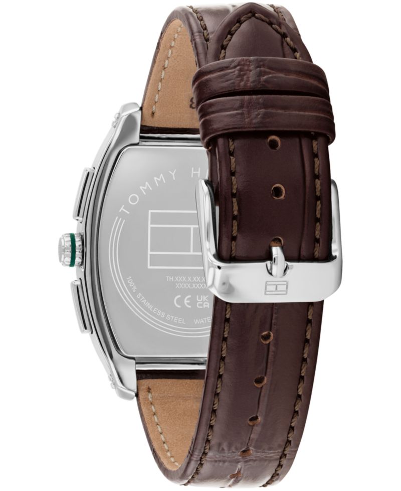 Men's Multifunction Dark Brown Leather Bracelet Watch, 36mm