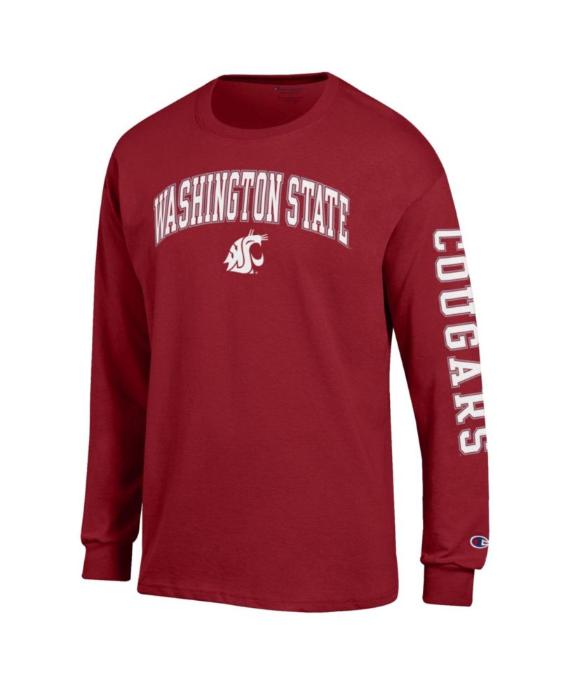 Men's Crimson Washington State Cougars Arch Over Logo 2-Hit Long Sleeve T-Shirt